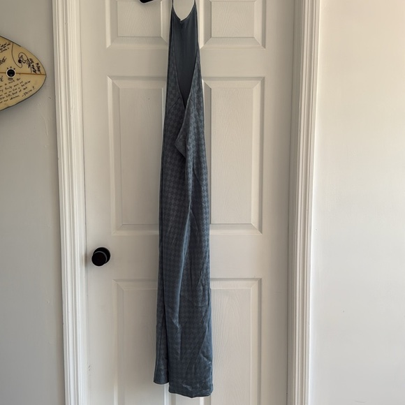 HOUSE OF HARLOW Satin Halter Backless Slip Maxi Dress Blue Check Size L - Picture 6 of 8
